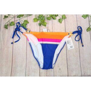 Trina Turk Women's Blue Pattern GOLD Detail Side Tie Bikini Bottom Size 10 NEW